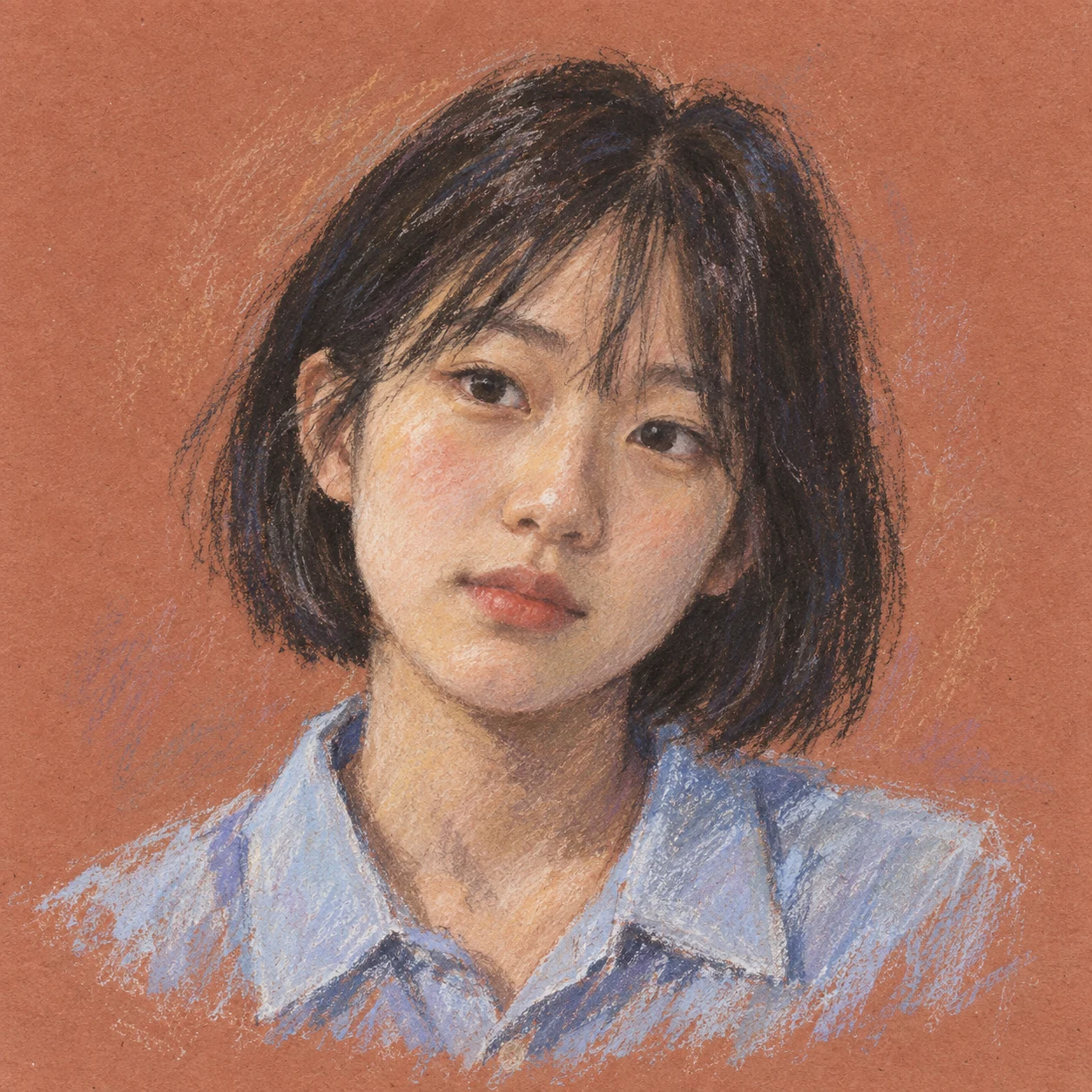 파스텔로 그린 자화상 학생 작품